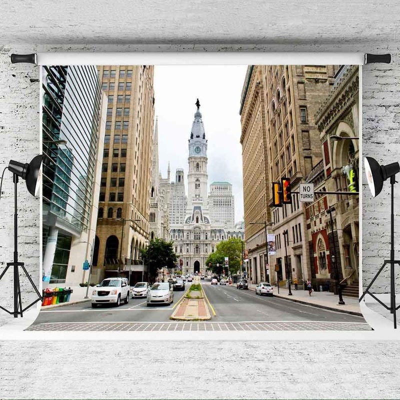 EOA 7(W) x5(H) FT City Hall Philadelphia Backdrop Philly City Downtown Pennsylvania USA American City Street View Photography Background Birthday Events Decoration Kids Adults Photoshot Props Studio - Image 3